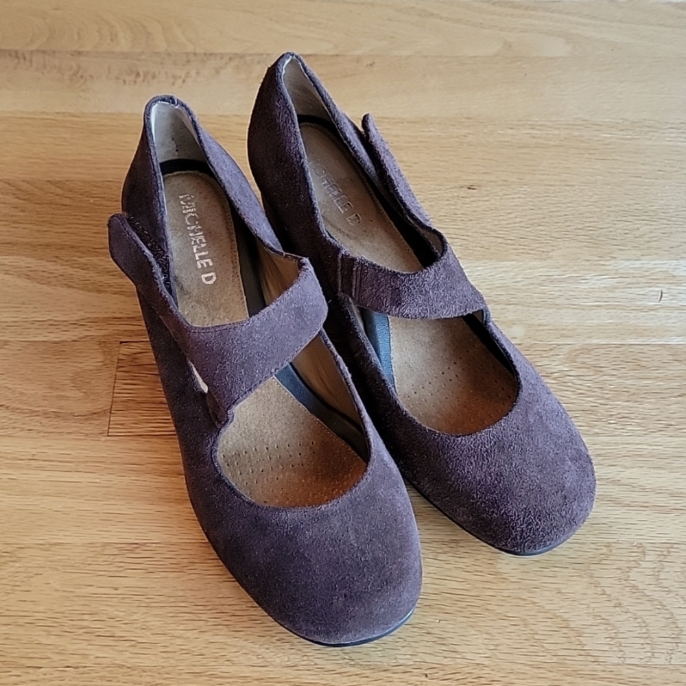 Michelle D Brown Suede Leather Mary Jane Wedge Heel
